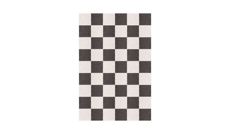 Black and white checkered Chess rug in natural wool