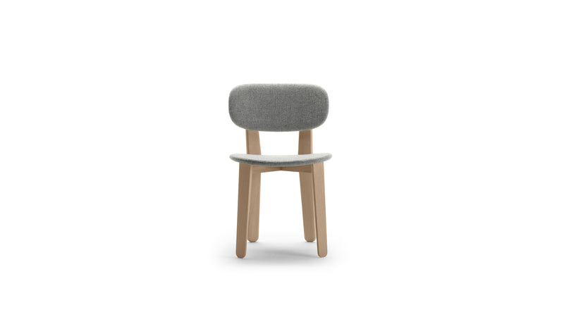 Chaise Triku, en bois massif, assise et dossier tapissés, gris