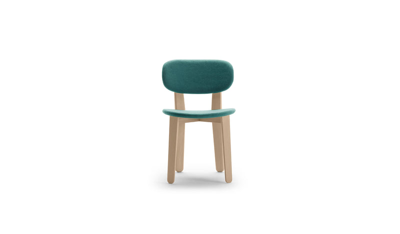 Chaise Triku, en bois massif, assise et dossier tapissés, bleu