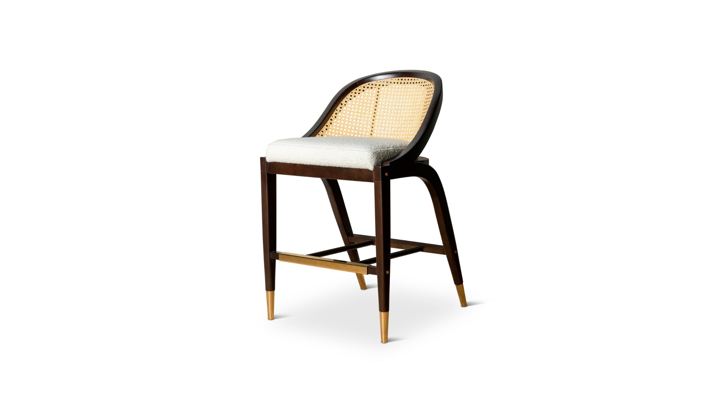 Wormley - Chaise de comptoir en bois de sikomoro foncé, laiton et tissu