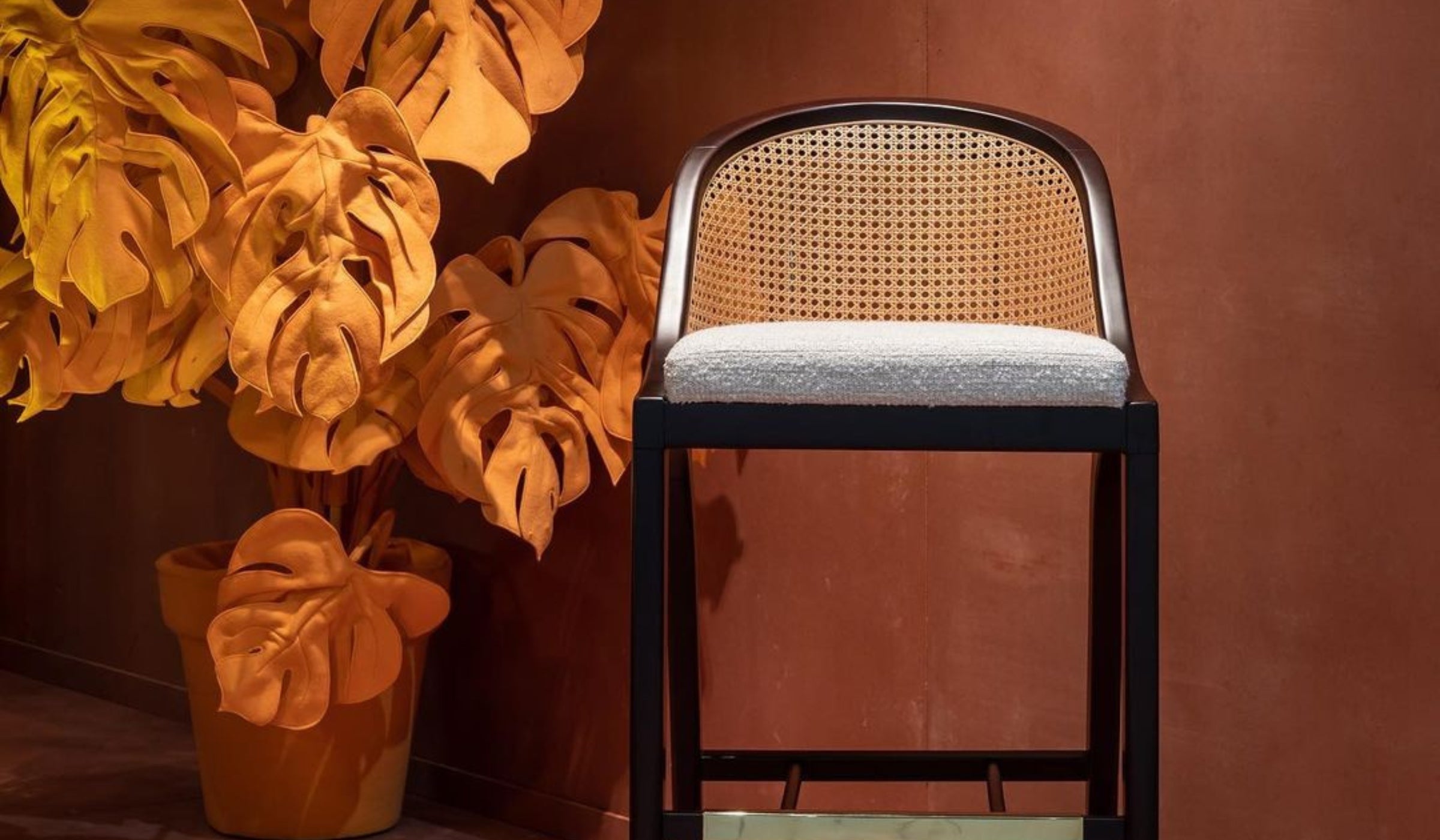 Wormley - Dark Sikomoro Wood, Brass and Fabric Counter Chair